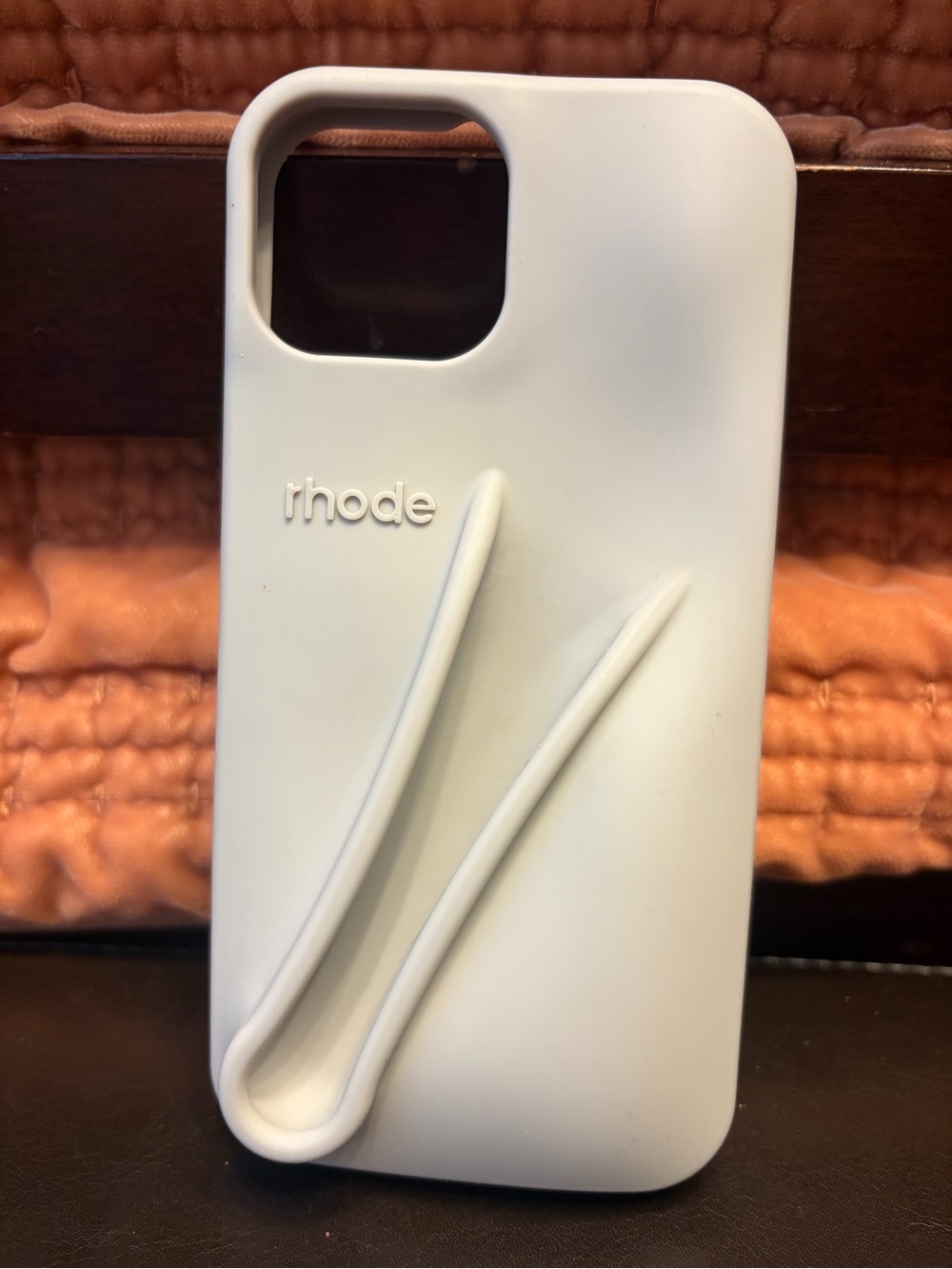 RHODE Soft Gray Silicone Phone Case with Integrated Lipgloss holder
